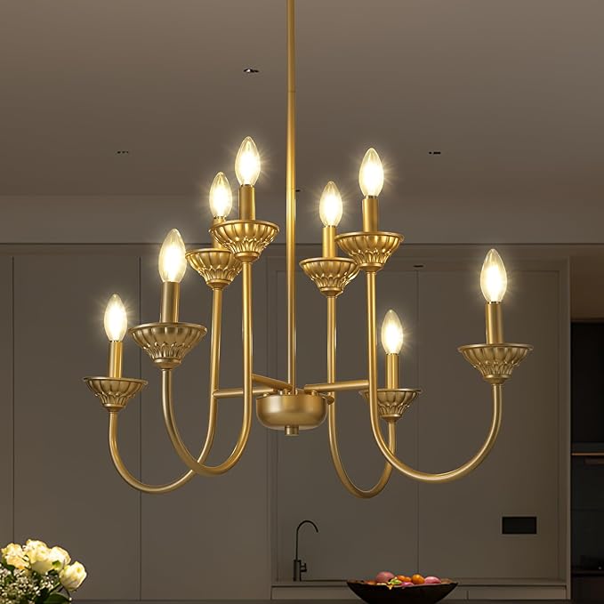 29" French Country Chandelier, 6-Light Farmhouse Pendant Light, Vintage Rustic Candle Lighting Fixture for Dining Room, Bedroom, Kitchen Island, Entryway, Living Room
