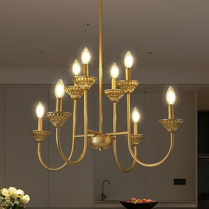 29" French Country Chandelier, 6-Light Farmhouse Pendant Light, Vintage Rustic Candle Lighting Fixture for Dining Room, Bedroom, Kitchen Island, Entryway, Living Room
