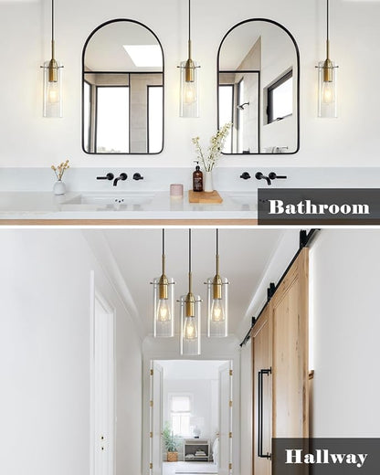 Gold Glass Pendant Lights, Island Pendant Lights for Kitchen, Blown Glass Pendant Light 2 Packs, Modern Kitchen Pendant Light, Hanging Pendant Lights for Kitchen Island, Dining Living Room