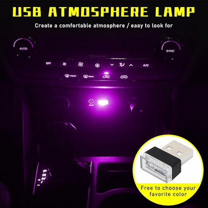 Augeny 4 PCS USB LED Car Interior Atmosphere Lamp, Plug-in USB Decor Night Light, Portable Auto Ambient Lighting Kit, Universal Vehicle Interior Accessories for Most Cars (2 Red+2 Purple)