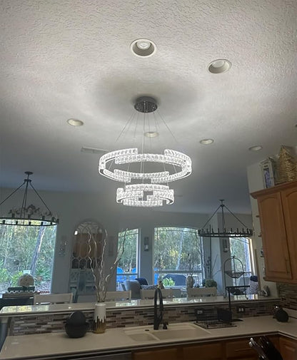 D32''+D20'' Modern 2 Ring Crystal Chandelier for Living Room Dining Room Ring Pendant Light Foyer Entrance Chandeliers LED Dimmable 3000-6000K