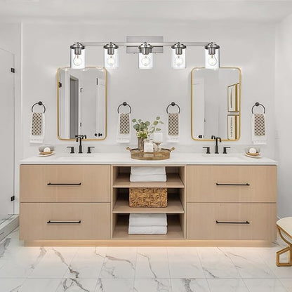 BONLICHT Modern 5-Light Track Lighting Fixture Flush Mount Brushed Nickel Wall Mount Track Lights Kit Industrial Kitchen Ceiling Spot Light Indoor Bathroom Fixture Vanity Lights with Clear Glass Shade