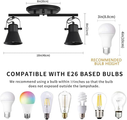 KEESFU 2-Light Track Lighting Kit,Black Semi Flush Mount Ceiling Light with 2 Rotatable Light Heads,Industrial Accent for Livingroom,Bathroom,Hallway,Art Wall,Bathroom,Kitchen.(2-Light)