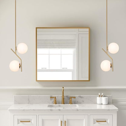 SeeU Brass Pendant Lighting 2 Light Chandelier Gold Globe Pendant Light Fixture Indoor Hanging Light Fixture for Kithchen Island Dinning Room Bedroom
