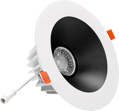 Maxxima 6” Ultra-Thin Recessed Anti-Glare LED Downlight, Canless IC Rated, 1200 Lumens, 5 CCT Select 2700K/3000K/3500K/4000K/5000K, Dimmable, White Trim Black Baffle, 90 CRI, Slim J-Box Included