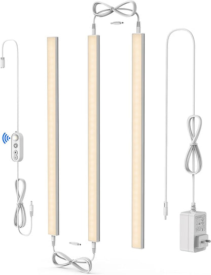ASOKO Motion Sensor Dimmable Led Under Cabinet Lighting Plug in - 3 Pcs 12 inches Linkable Counter Light Bars, Led Closet Light Warm White 2700K