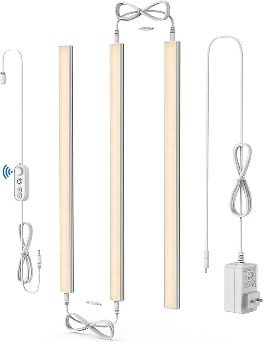 ASOKO Motion Sensor Dimmable Led Under Cabinet Lighting Plug in - 3 Pcs 12 inches Linkable Counter Light Bars, Led Closet Light Warm White 2700K