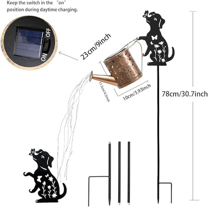 Outdoor Solar Dog Garden Decorative, 2 Pcs Solar Watering Can with Light, Featuring Metal Dog Statue Silhouette Stake, Day Gift for Women, for Outside Landscapes, Lawn, Garden Path Decoration