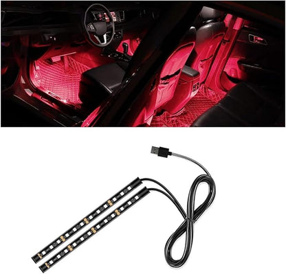 Universal Car LED Strip Light, USB Port Auto Interior Decorative Lamp, 12V Under Dash Ambient Night Light, 24 LEDs RGB Neon Interior Atmosphere Lights, LED Ambient Lights for Car SUV (Red, USB)