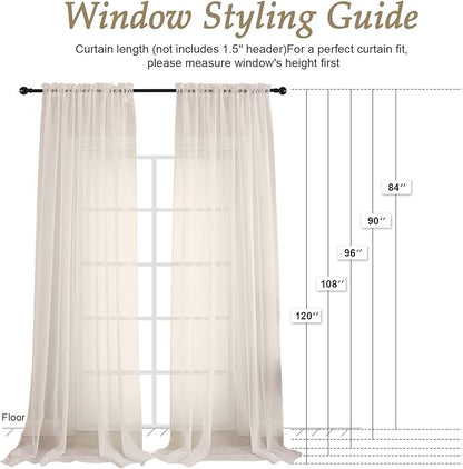 OVZME Cream Sheer Curtains 84 Inches Long 2 Panels Set, Light Filtering Sheer Curtains for Living Room Bedroom 59 Inch Extra Wide, Modern Voile Filmy Rod Pocket Window Drapes, 59Wx84L Inches