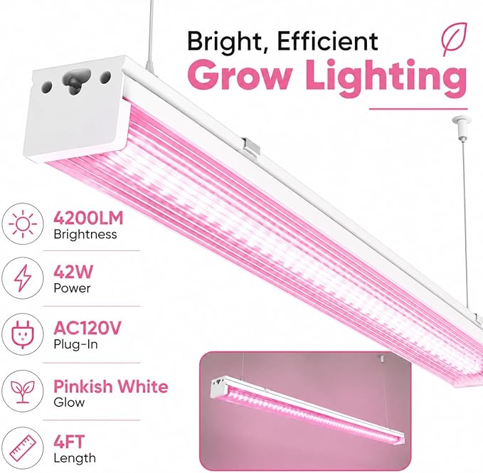 Grow Lights for Indoor Plants Full Spectrum Grow Lights for Seed Starting,4FT Plant Light for Indoor Plants,252W(6x42W 1400W Equivalent) Linkable Design,Greenhouse,Pinkish White,6 Pack