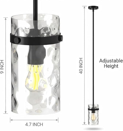 Modern Clear Wavy Glass Pendant Light 1 Pack - Thick Glass Adjustable E26 Hanging Lamp with Elegant Warm Glow for Kitchen Island, Dining Room & Hallway