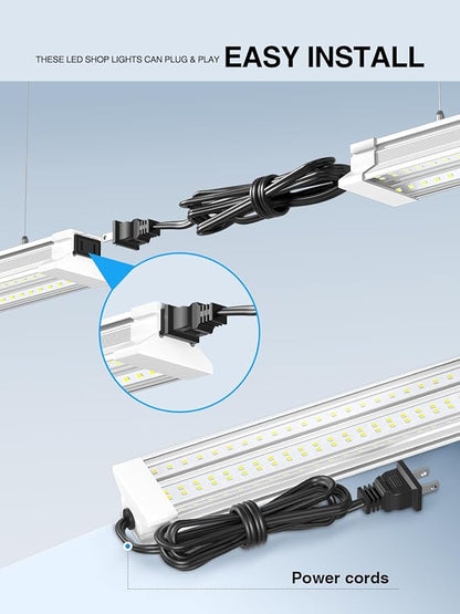 ELEKICO Super Bright 60W Led Shop Lights 4FT 2-Pack| Ceiling Or Hanging Mount| 5000K 9000lm Linkable 4' Led Ceiling Garage Lighting Light Fixtures for Garage Shop Workshop Barn Lighting