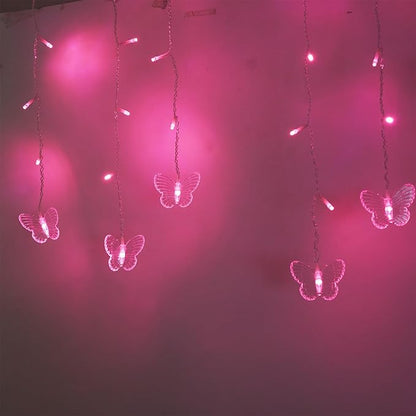 Butterfly Curtain Fairy Lights, 120LED Pink Twinkle String Lights with Romote, 8 Modes USB Powered Christmas Lights for Wedding, Bedroom, Party Decoration
