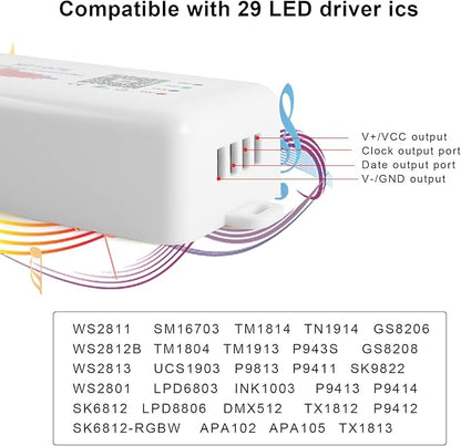 RGBZONE Bluetooth LED Controller, DC 5-24V SP107E LED Light Strip Controller, Support Music Sync, IC Chip for WS2812b WS2811 LED Strip, Matrix Panel, Module
