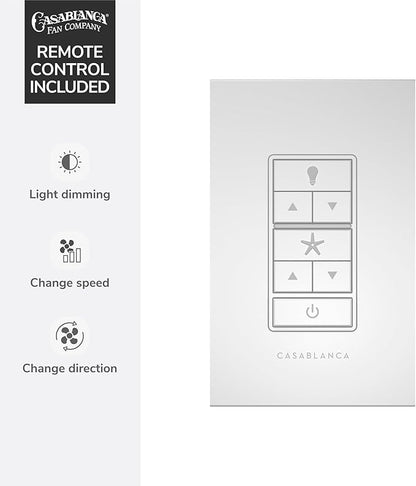 Casablanca 44 inch Indoor Ceiling Fan with LED Light - Low Profile Flush Mount Ceiling Fan for Bedroom, Living Room, or Kitchen, Wall Control, 3 Blades, Includes Bulb - Commodus 59570, Brushed Nickel