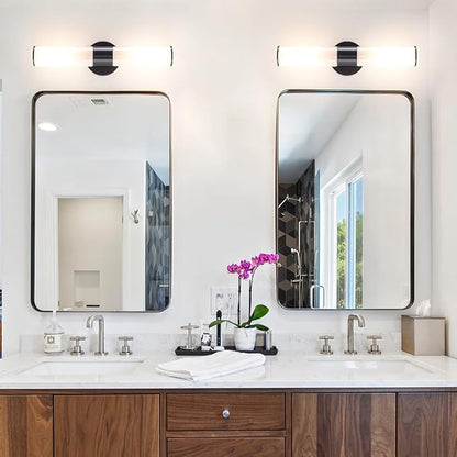 Black Wall Sconces Set of 2, Modern Sconces Wall Lighting, Bathroom Vanity Lights with Opal White Glass Shade, Vanity Sconce over Mirror, Wall Light Fixtures for Living Room Bedroom Hallway Stairs