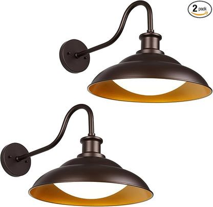Outdoor LED Barn Lights, 16 Inch Dome Large Farmhous Exterior Wall Lights Fixture with Adjustable Color Temperature, Modern Bronze Gold Wall Sconces Outside for House Garage Doorway, 2Pack