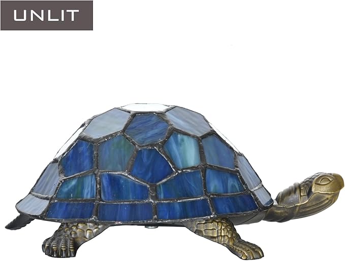 A0020 Tiffany Style Turtle Lamp Handmade Stained Glass Animal Night Light for Bedside Livingroom Bedroom, LED Bulb Included (Blue)