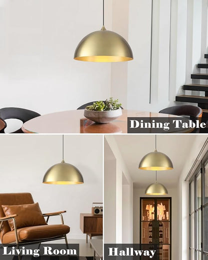 Gold Pendant Lights Kitchen Island, 16 Inch Large Pendant Light, Gold Dome Pendant Light, Industrial Farmhouse Pendant Lights for Kitchen Island, Dining Room, Cafe, Bar, 2 Pcs