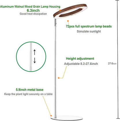 Yadoker 144 LEDs Plant Grow Light for Indoor Plant,Walnut Wood Grain Aluminum LED Grow Light with White Base, Height Adjustable,6.3" Aluminum Housing,Automatic Timer with 8/12/16 Hours,2 Pack