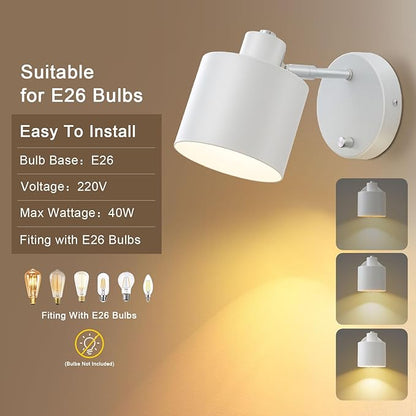 LIGHTESS Wall Sconces Set of Two with Switch, Dimmable Indoor Hardwired Wall Sconce, Industrial Wall Lights for Bedroom, Living Room, Bathroom, Hallway, Kitchen (Not Included Bulb)