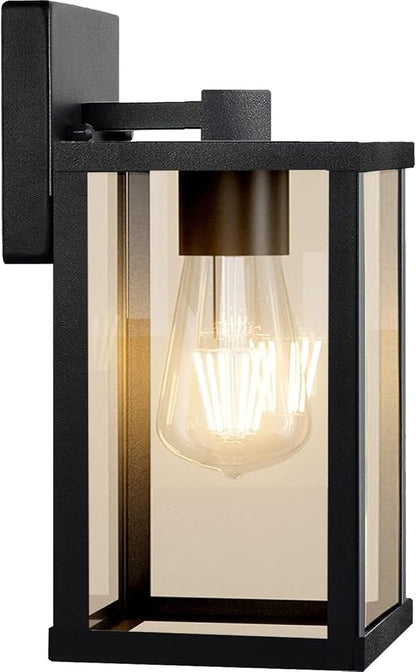 Outdoor Wall Light Fixtures, Exterior Waterproof Lanterns, Porch Sconces Wall Mounted Lighting with E26 Sockets & Glass Shades, Modern Matte Black Wall Lamps for Patio Front Door Entryway (3)