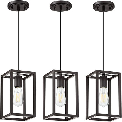 1 Light Hanging Rustic Farmhouse 5.7" Metal Lantern Cage Pendant Ceiling Light Fixture Over Sink Dining Room Bedroom Kitchen Island 3 Pack Oil Rubbed Bronze