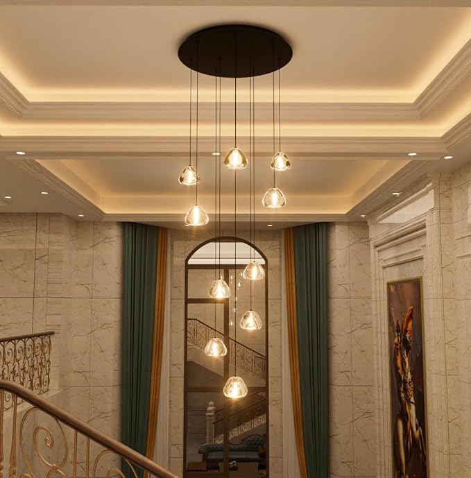 HAIXIANG LED Chandeliers for Dining Room Adjust High Ceiling Chandelier Light Fixtures Entrance LED Dimmable Ceiling Pendant Drops Light Remote Lights for Living Room Stairwell 2700K 6000K