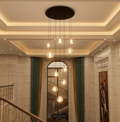 HAIXIANG LED Chandeliers for Dining Room Adjust High Ceiling Chandelier Light Fixtures Entrance LED Dimmable Ceiling Pendant Drops Light Remote Lights for Living Room Stairwell 2700K 6000K