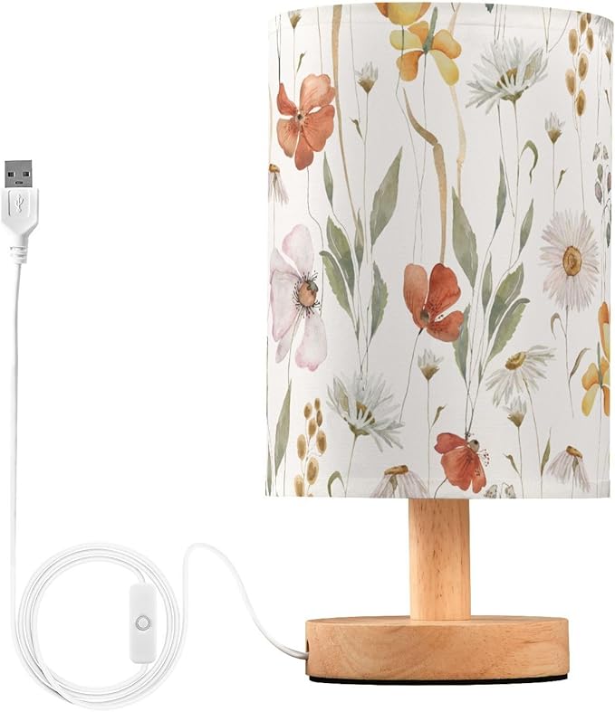 Bedside Table Lamp Dried Flower Nightstand Lamp with Wood Colorful Floral Leaves Desk Lamps for Bedroom Living Room Nursery Office Home Decor