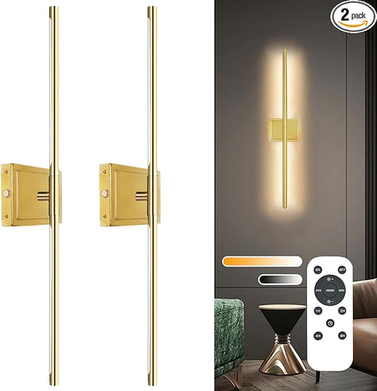 Wall Sconces Set of 2 Battery Operated, 8000mAh USB Rechargeable Wall Sconce with Remote Control, 360°Rotate Dimmable 3000K-6000K LED Dimmable Picture Lamp for Living Room, Bedroom, Hallway (32inch)