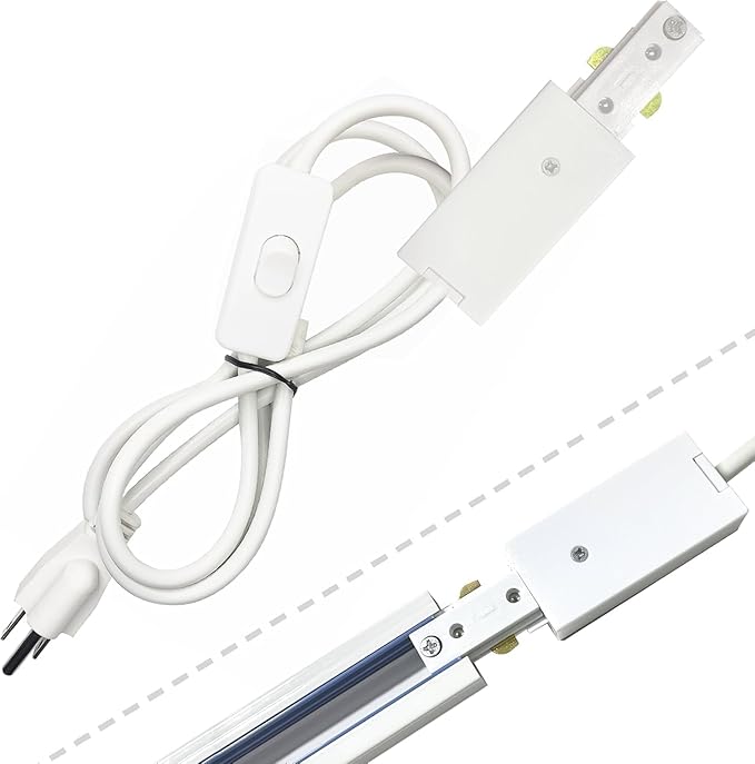 Track Lighting Live End Cord Kit, 1PCS 4.9FT H Track Live End Feed Connector with Cord Plug for H Type Single Circuit 3-Wire-1 Track Lighting System, White