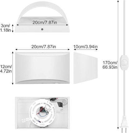 Lightess 12W Plug in Wall Sconces Modern LED Wall Light Dimmable Indoor Up Down Wall Lamp for Bedroom Living Room Hallway Staircase, Warm White, Aluminum