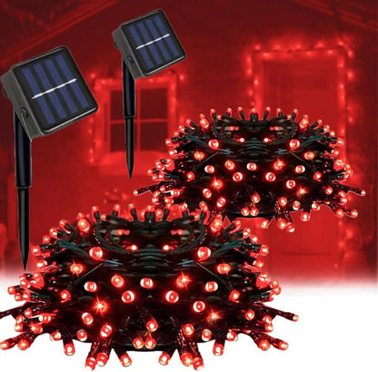 2 Pack Solar String Lights Outdoor, Total 100 LED Each 20Ft with 8 Lighting Modes for Yard, Fence,Balcony, Party,Christmas Tree Decorations (Red Light)