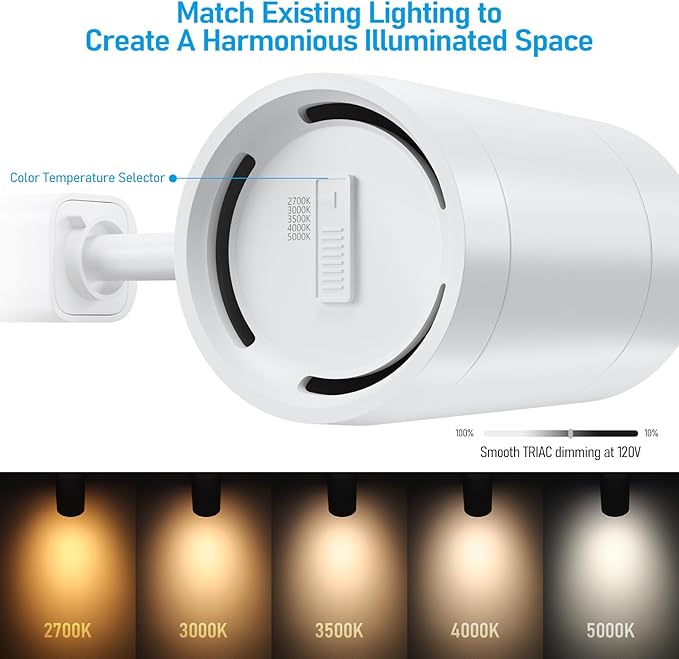 LEONLITE 8-Pack Retail Pro Series 17.5W LED H Track Lighting Heads, ETL, Commercial Dimmable H Track Light Heads for Store Shop Restaurants, CRI90 Track Lighting, 5CCT, Matte White