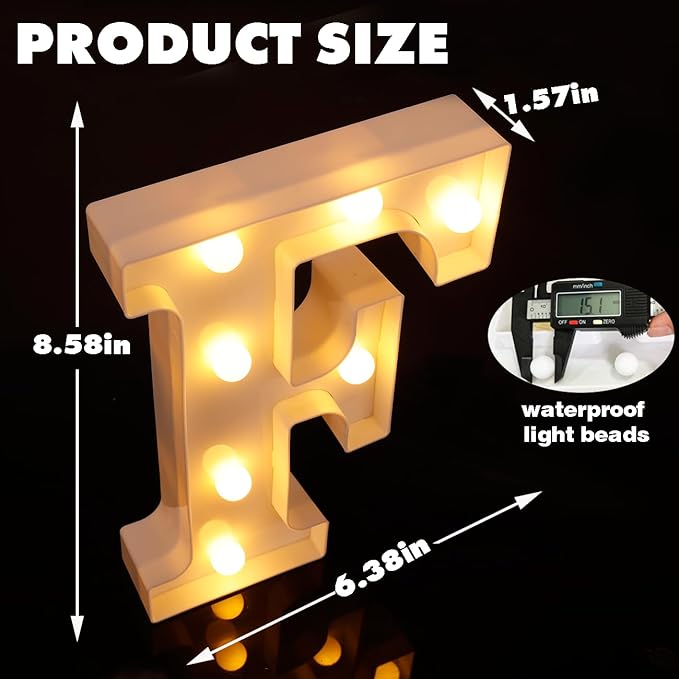 Small Led Marquee Letters, Light Up Letters, 8.58 Inch Led Letter Lights, Battery Powered Lighted Sign for Table, Party, Birthday, Christmas Decor (Letter F)
