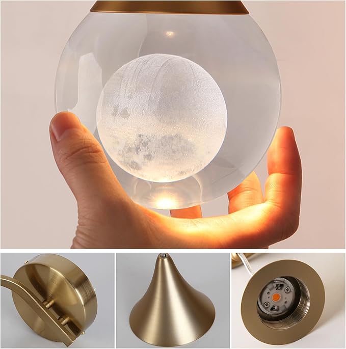 Globe Crystal Wall Light, Moon Wall Sconce Light, Led Wall Lamp for Bedroom Living Room Hallway, 3300k Warm White | Dimmable | Gold