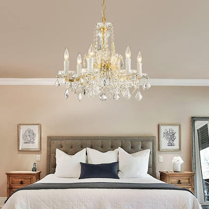 AGV LIGHTING Modern Chandelier Light Fixture, Crystal Pendant Raindrop Chandelier, Maria Theresa Brass Crystals Chandelier with 6-Lights, D20 X H18, Adjustable Chain Max 39"
