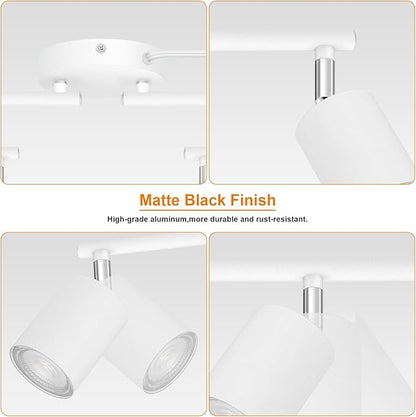 Track Lighting Plug in, LED Track Lighting Fixtures Ceiling Kit, White 8-Light Ceiling Light Plug-in, Wall Light with 15ft Power Cord, Rotatable Kitchen Spotlight for Bedroom(GU10 Socket, NO Bulb)