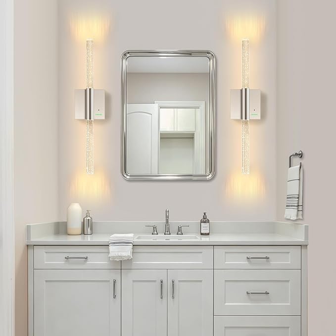 Battery Operated Wireless Wall Sconces Set of Two, Rechargeable Nickel Wall Lighting with No Wiring, Extra Large Dimmable Modern LED Lantern for Indoor Corridor, Entrance Hall (28"-2 Pack)