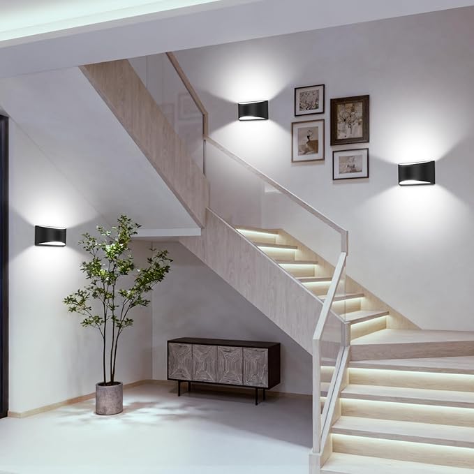 Black Modern LED Wall Sconce Hardwired Indoor Wall Lights Set of 2 Up and Down Wall Mount Light Cool White 6000K for Bedroom Living Room Bathroom Hallway Entryway Stairwell (with G9 Bulbs)