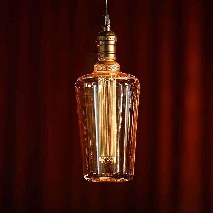 ESCENA Craftsmanship Series LED Decorative Light Bulb, Wine Bottle Style Vintage Edison Bulb Dimmable 3.5W, E26, Unique Virtual Filament Vintage Light Bulbs, Amber Glass, 2000K Soft Warm, UL Listed