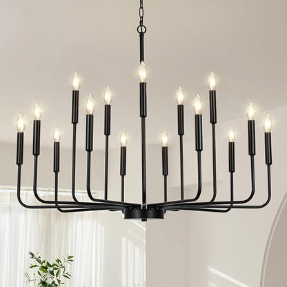 Black Chandeliers for Dining Room Light Fixture Over Table, Modern Farmhouse Chandeliers for Living Room,15-Lights Industrial Metal Candle Lighting Fixtures for Entryway Kitchen Island Foyer