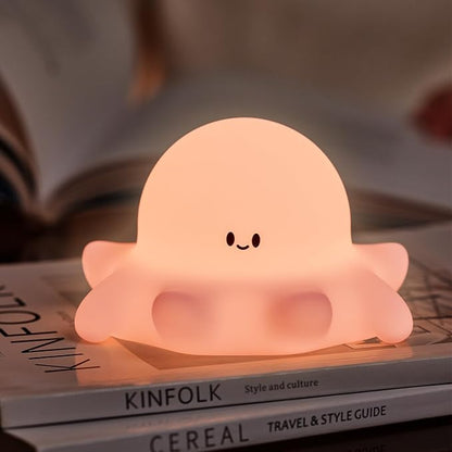 YR YRHH-PET Pink Octopus Night Light,LED Squishy Novelty Animal Cute Lamp, Food Grade Silicone Nightlight, 3 Level Dimmable, Light Up Octopus Decor for Room College Dorm, Boy Girl Gifts