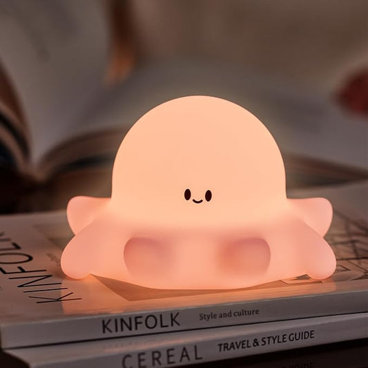YR YRHH-PET Pink Octopus Night Light,LED Squishy Novelty Animal Cute Lamp, Food Grade Silicone Nightlight, 3 Level Dimmable, Light Up Octopus Decor for Room College Dorm, Boy Girl Gifts