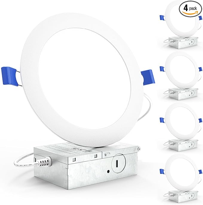 Sunco 4 Pack 6 Inch Ultra Thin LED Recessed Ceiling Lights Slim, 5000K Daylight, Dimmable, 14W=100W, Wafer Thin, Canless with Junction Box - ETL.