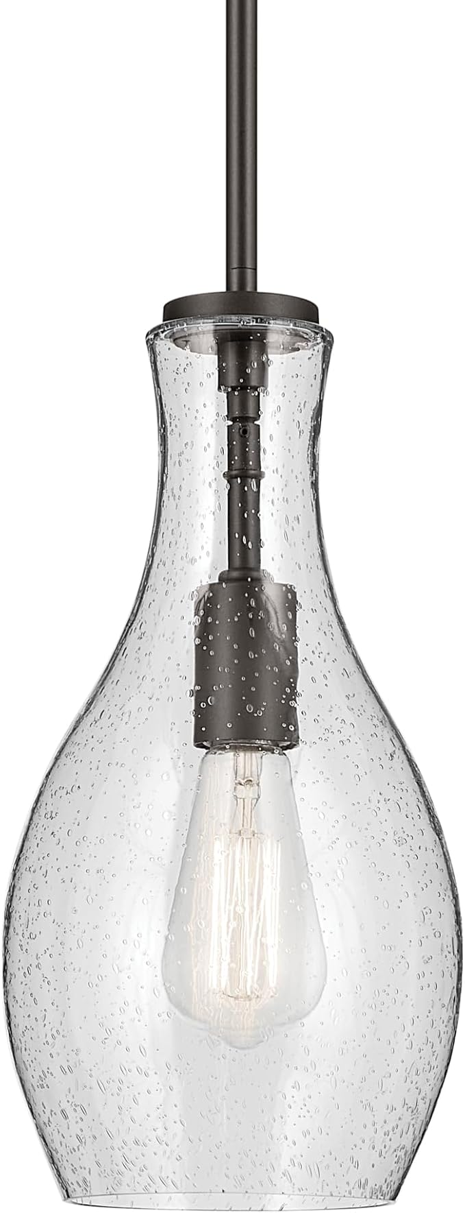 Kichler Joelson 3-Light Convertible Pendant Light Fixture with Satin Etched Cased Opal and Clear Glass Accent in Olde Bronze for Kitchen Island Dining Room (17.75" x 16.75"), 42456CHCS