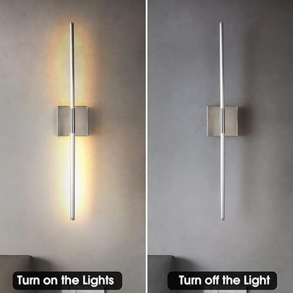 KUZZULL Modern Minimalist LED Bathroom Sconce, Brushed Nickel, 27.8" x 4.3" x 3.4"