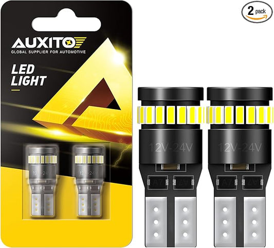 AUXITO 194 LED License Plate Light Canbus Error Free, 6000K White 168 175 2825 T10 W5W LED Bulbs for Car Interior Map Dome Trunk Exterior Parking Lights, Pack of 2